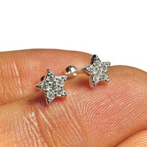 Sterling Silver Star Stud Earrings 7x5mm CZ Tiny Minimalist Silver Gift